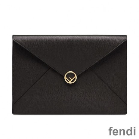 F is Fendi Large Slim Pouch In Cruise Leather Black