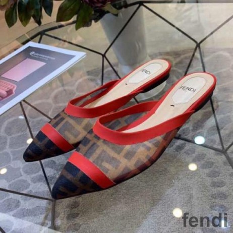 Fendi Colibri Sabots Women FF Motif Mesh Red