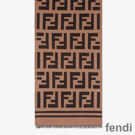 Fendi FF Scarf In Wool and Silk Brown