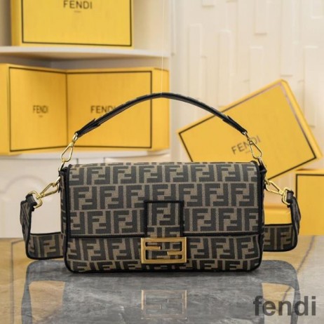 Fendi Large Baguette Bag In FF Motif Fabric Brown