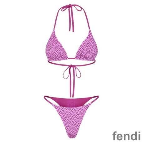 Fendi Reversible Triangular Bikini with Ties Women Skims Logo Motif Lycra Purple/Rose