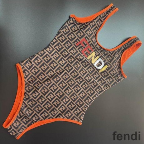 Fendi Swimsuit Women Logo FF Motif Lycra Brown/Orange