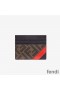 Fendi Card Holder In FF Motif Fabric Brown/Red