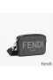 Fendi Compact Camera Case In ROMA Logo FF Motif Fabric Black