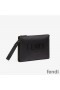 Fendi Flat Pouch In Roma Logo Calf Leather Black
