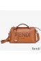 Fendi Medium By The Way Boston Bag In ROMA Logo Calf Leather Brown