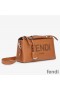 Fendi Medium By The Way Boston Bag In ROMA Logo Calf Leather Brown