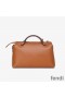 Fendi Medium By The Way Boston Bag In ROMA Logo Calf Leather Brown