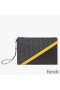 Fendi Medium Flat Clutch In FF Motif Fabric Black/Yellow