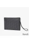 Fendi Medium Flat Clutch In FF Motif Fabric Black/Yellow
