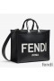 Fendi Medium Sunshine Shopper Bag In ROMA Logo Calf Leather Black/White