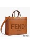 Fendi Medium Sunshine Shopper Bag In ROMA Logo Calf Leather Brown
