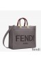 Fendi Medium Sunshine Shopper Bag In ROMA Logo Calf Leather Grey