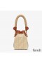 Fendi Mini Mon Tresor Bucket Bag with Straw Handle In FF Motif Straw Beige