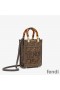 Fendi Mini Sunshine Shopper Bag In FF Motif Fabric with Sequins Brown
