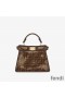 Fendi Petite Peekaboo ISeeu Bag In FF Motif Fabric with Sequins Brown