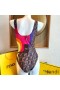 Fendi Reversible Swimsuit Women Rainbow Girl FF Motif Lycra Brown/Sky Blue
