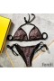 Fendi Triangular Bikini with Ties Women FF Motif Lycra Brown/Black