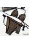 Fendi Triangular Bikini with Ties Women FF Vertigo Motif Lycra Brown