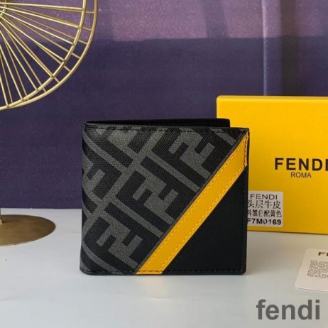 Fendi Bi-fold Wallet In FF Motif Fabric Black/Yellow