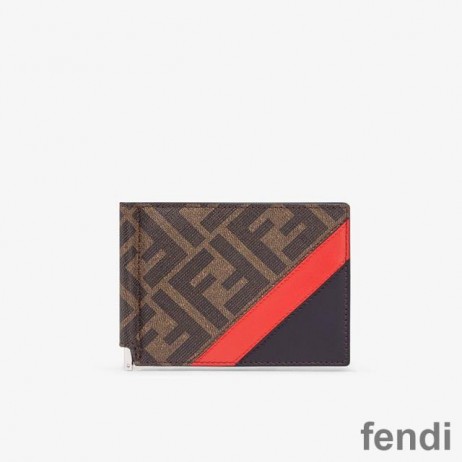 Fendi Bill Clip In FF Motif Fabric Brown/Red