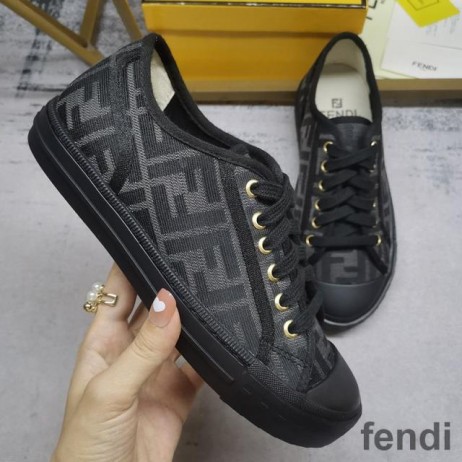 Fendi Domino Sneakers Unisex FF Motif Fabric Black