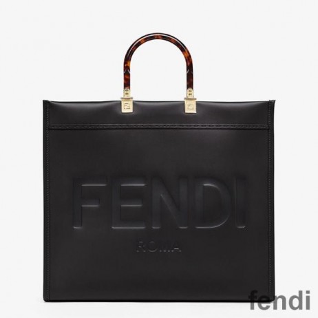 Fendi Large Sunshine Shopper Bag In ROMA Logo Calf Leather Black