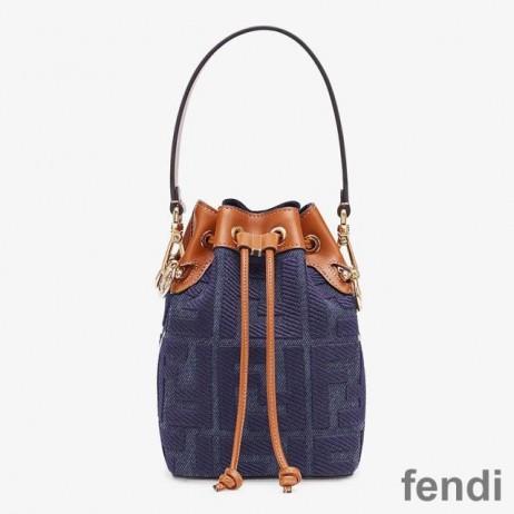 Fendi Mini Mon Tresor Bucket Bag In FF Motif Canvas Blue