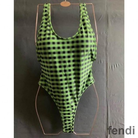 Fendi Reversible Swimsuit Women Checkered FF Motif Lycra Green/Brown