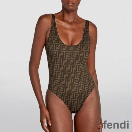 Fendi Reversible Swimsuit Women FF Motif Lycra Brown/Pink