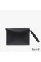 Fendi Flat Pouch In Fendace Logo Calf Leather Black