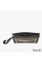 Fendi Flat Pouch In Fendace Logo Calf Leather Black