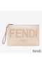 Fendi Large Flat Clutch In Roma Logo Calf Leather White