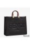 Fendi Large Sunshine Shopper Bag In ROMA Logo Calf Leather Black