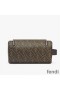 Fendi Make-up Bag with Handle In FF Motif Fabric Brown