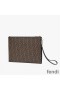 Fendi Medium Flat Clutch In FF Motif Fabric Brown/Red