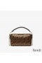 Fendi Mini Baguette Bag In FF Motif Fabric with Sequins Brown