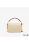 Fendi Mini Baguette Bag In FF Motif Straw Beige