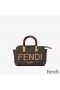 Fendi Mini By The Way Boston Bag In ROMA Logo FF Motif Fabric Brown