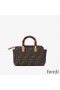Fendi Mini By The Way Boston Bag In ROMA Logo FF Motif Fabric Brown