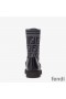 Fendi Rockoko Combat Boots Women Leather with FF Motif Stretch Fabric Black