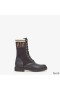 Fendi Rockoko Combat Boots Women Leather with FF Stripes Stretch Fabric Black/White