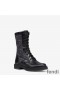 Fendi Signture Biker Boots Women Leather with FF Karligraphy Motif Fabric Black
