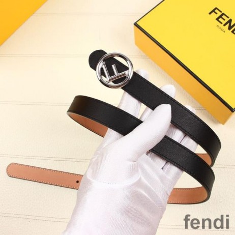 F is Fendi Buckle Slim Belt In Calf Leather Black/Silver