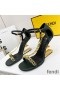 Fendi First Sandals Women Leather with Fendace Chain Black