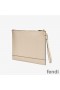 Fendi Large Flat Clutch In Roma Logo Calf Leather White