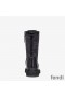 Fendi Signture Biker Boots Women Leather with FF Karligraphy Motif Fabric Black