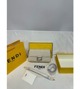 Fendi Baguette Canvas Shoulder Bag Women's White 