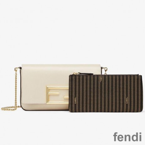Fendi FF Wallet On Chain With Pouches In Calf Leather White