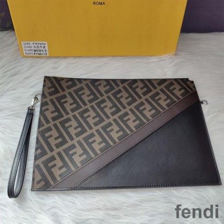 Fendi Medium Flat Clutch In FF Motif Fabric Brown/Coffee